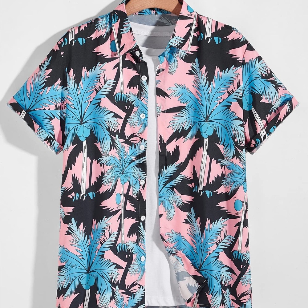 Casual T-Shirts Men 1pc Tropical Print Shirt Casual Tshirts